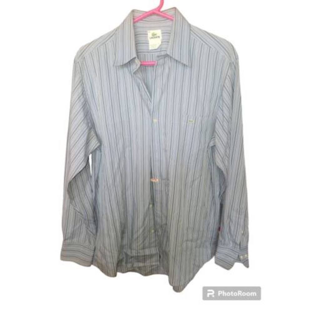 Lacoste mens long sleeve button down shirt stripe blue sz 42 Xl/ LG